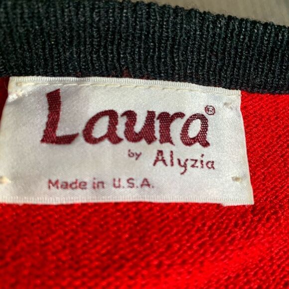 Vintage Red Double-Breasted Knit Cardigan Braided Trim Exaggerated Collar Plus - Picture 10 of 11